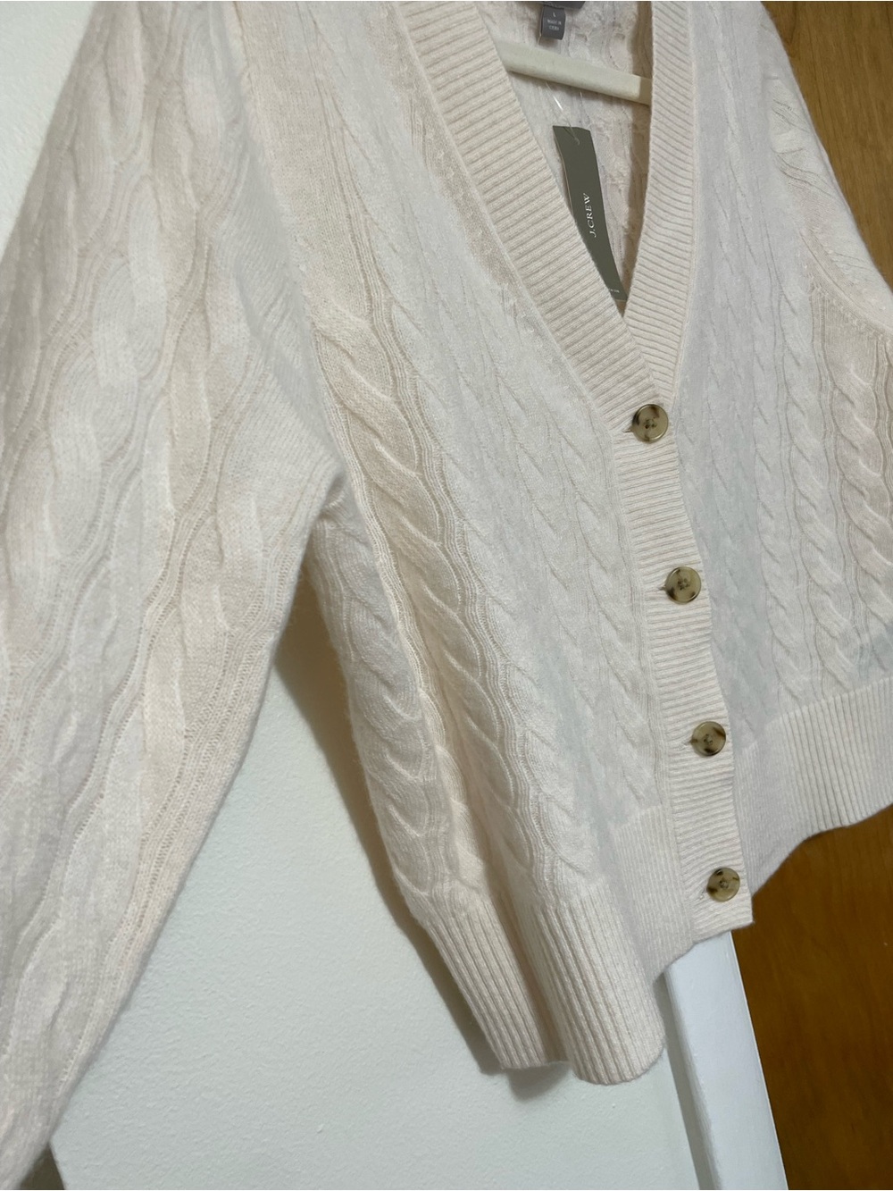 J. Crew Cashmere shrunken cable-knit V-neck cardigan sweater, Snow, L, NWT - Picture 8 of 16